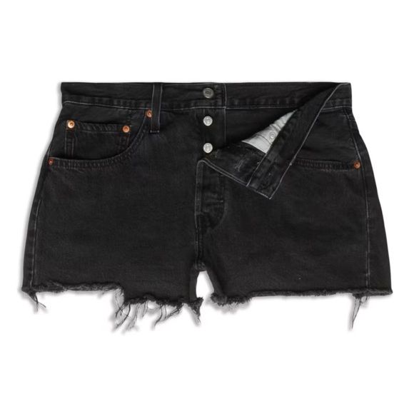 Levi’s 501 Original Black Distressed Denim Shorts size 30 - Picture 1 of 6